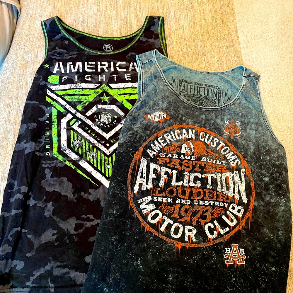2 Affliction American Fighter men’s tank tops XL